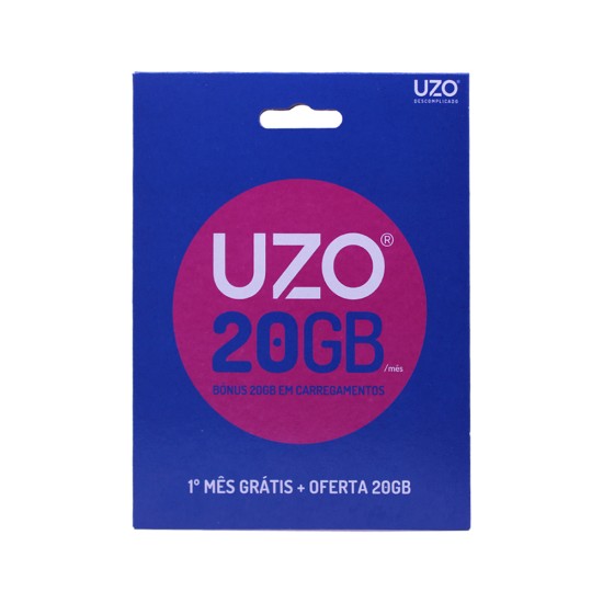 UZO SIM Card (40GB) 20GB+2000MIN+50 SMS 20GB Bonus Carregmento for 1 Month